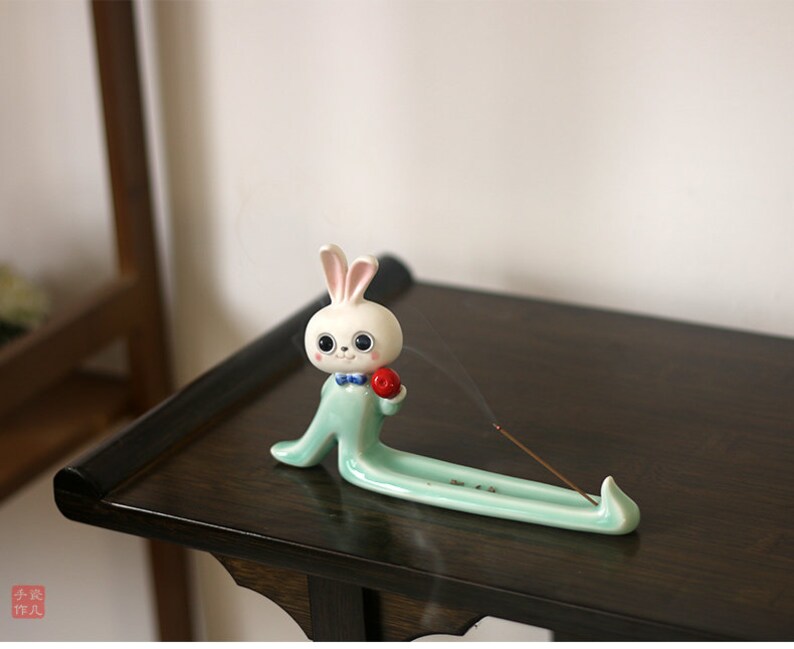 Ceramic Bunny Incense Holder Handmade Longleg Rabbit Incense