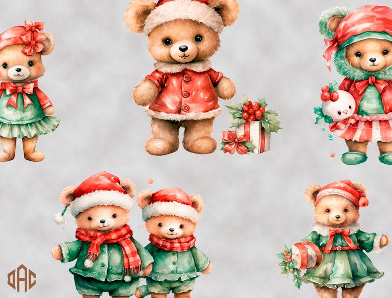 Cute Christmas Teddy Bear PNG Clipart Watercolor Teddy Bear - Etsy