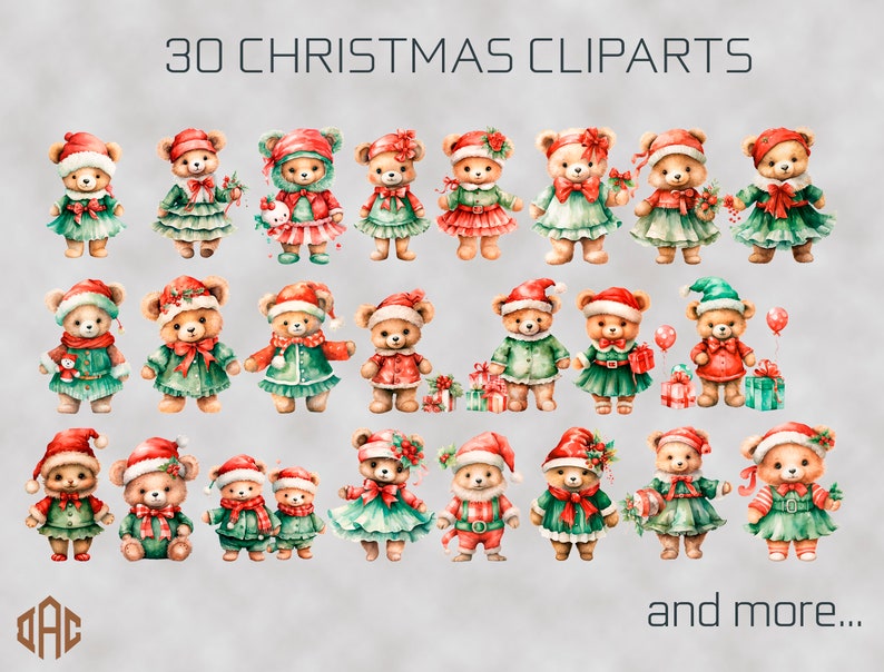 Cute Christmas Teddy Bear PNG Clipart Watercolor Teddy Bear - Etsy