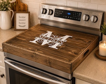 Personalized Stove Cover | Monogram Noodle Board | Custom Family Name Kitchen Decor | Farmhouse Stove Top Cover