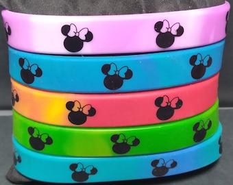 SBWD9a Minnie Mouse Head silhouette Silicone Bracelet Disney Inspired Bright Colors Printed Silicone Bracelet