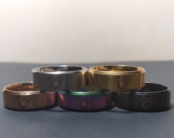 SS8DR8 Anillo de flores silvestres de Minnie Mouse para ella Anillo inspirado en Disney de acero inoxidable y titanio grabado