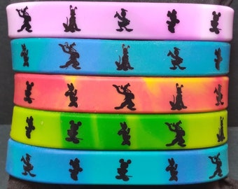 SBWD7a Mickey Mouse & Friends Silhouette Silicone Bracelet Disney Inspired Bright Colors Printed Silicone Bracelet