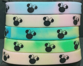 SBWD9 Minnie Mouse Head Silhouette Silicone Bracelet Disney Inspired Glow in the Dark Printed Silicone Bracelet