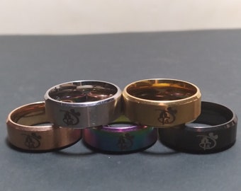 SS8DR3 Mickey Mouse Couples Matching Big D Ring for Him Etched Titanium Stainless Steel Disney Inspired Ring