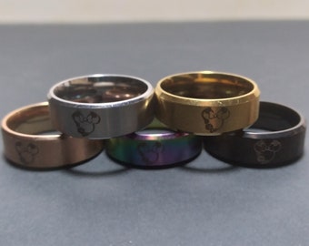 SS8DR7 Anillo de rosas de Minnie Mouse para ella Anillo inspirado en Disney de acero inoxidable y titanio grabado