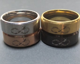 SS8DR6 Peter Pan "Never Grow Up" Ring Etched Titanium Stainless Steel Disney Inspired Ring