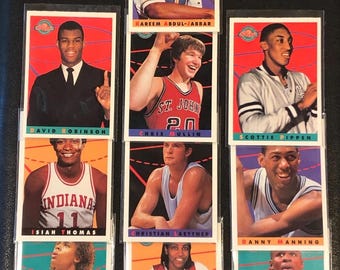 1993 Kellogg's College Basketball Greats poster cards Complete 10 card set Unopened Kareem, Pippen, Robinson & more
