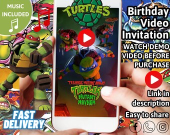 Ninja Turtles Birthday Invitation, TMNT Video Invitation, Ninja Turtles Party Birthday Video, Ninja Turtles Video Invitation, TMNT Invitatio