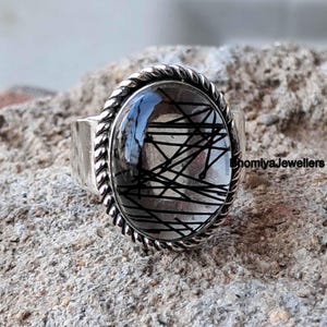 Ring toermalijnkwarts: handgemaakte 925 sterlingzilveren boho-ring
