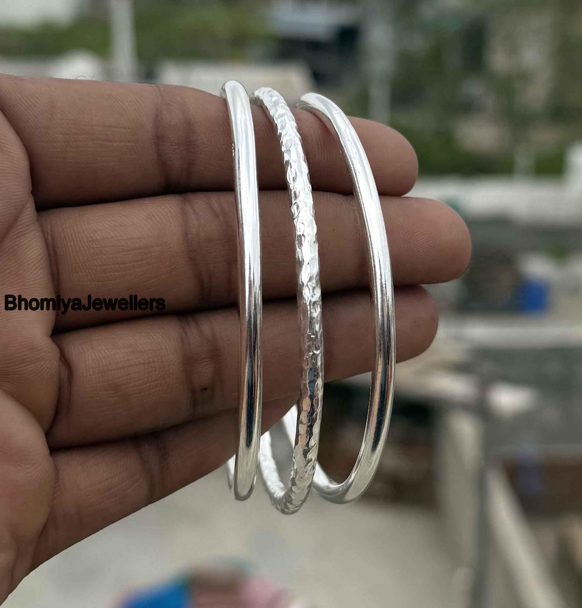 Sterling Silver Bangle Set: Simple Stacking Bangles, Boho Hippie