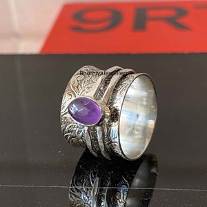 Amethyst Spinner Ring: 925 Sterling Silver, Boho Gemstone Jewelry