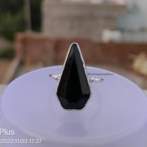 Handmade Sterling Silver Black Onyx Coffin Ring: Dainty Boho Jewelry