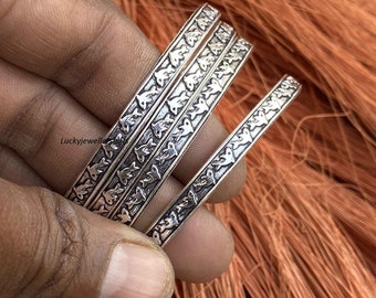 ハンドメイドスターリングシルバーフローラルバングルセット、調節可能