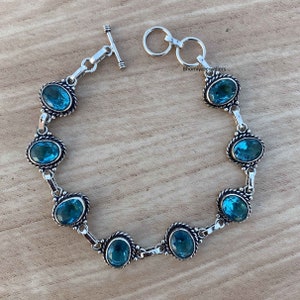 Blue Topaz Bracelet: Handmade 925 Sterling Silver Boho Gemstone Jewelry