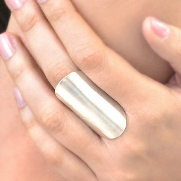 Long Statement Ring, 925 Sterling Silver Ring, Chunky Cigar Cuff Tube, Bohemian Jewelry, Boho Rings for Women, Wide, Large, Full Finger, Big