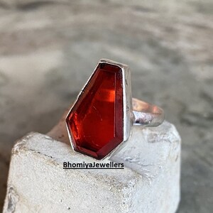 Red Garnet Coffin Ring: Dainty 925 Sterling Silver