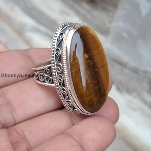 Sterling Silver Tigers Eye Statement Ring - Handmade Boho Jewelry