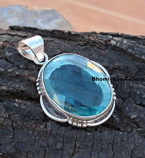 Faceted Aquamarine Pendant: Sterling Silver Boho Necklace