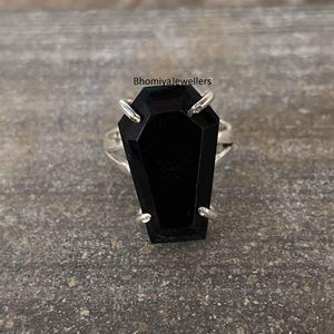 Black Onyx Coffin Ring, 925 Sterling Silver Ring, Handmade Ring, Fidget Ring, Silver Ring, Coffin Ring, Fidget Boho Ring, Silver Ring, Gifts