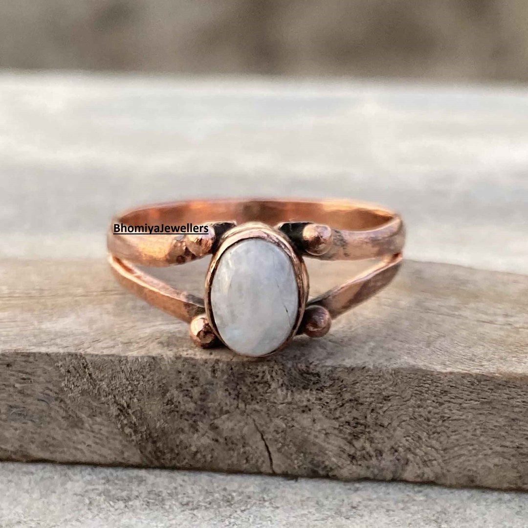Moonstone Ring, Solid Copper Band Ring, Women Ring, Dainty Ring ...