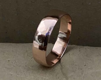 Handmade Pure Copper Wedding Band: Cocobolo Wood Inlay, Boho Ring