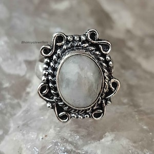 Rainbow Moonstone Sterling Silver Ring, Moonstone Boho Ring, Handmade Ring, All Occasion Ring, Minimalist Handmade jewelry Gift, Women Ring