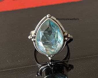 Handmade Pear Blue Topaz Ring: Sterling Silver December Birthstone