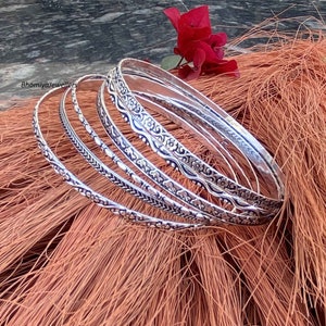 Sterling Silver Stacking Bangles Set: Handmade Boho 7-Day Semanario