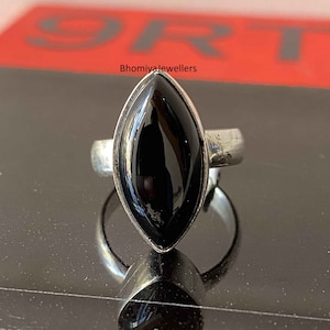 Black Onyx Marquise Ring: 925 Sterling Silver Boho Fidget Ring