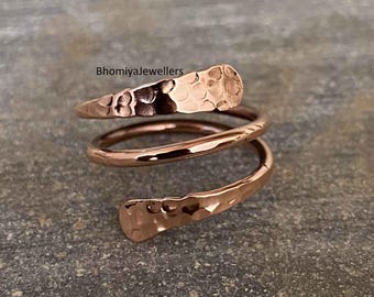 Handmade Hammered Copper Wrap Ring: Adjustable Thumb/Arthritis Jewelry