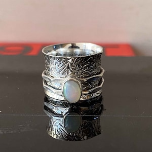 Handmade Opal Spinner Ring: 925 Sterling Silver Fidget Ring