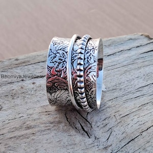 Sterling Silver Spinner Ring: Wide Band Fidget, Boho Meditation Ring