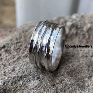 Handmade Hammered Sterling Silver Spinner Ring: Boho Fidget Jewelry
