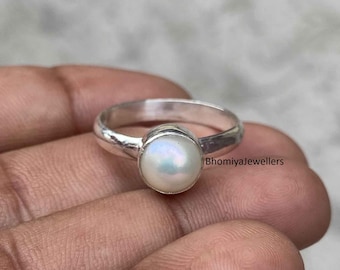 Freshwater Pearl Ring: Sterling Silver Band, Boho Stacking Ring