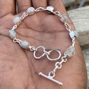 Rainbow Moonstone Bracelet: Handmade Sterling Silver Adjustable Boho Jewelry