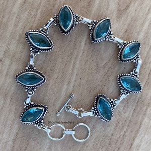 Blue Topaz Sterling Silver Bracelet: Handmade Marquise Gemstone Jewelry