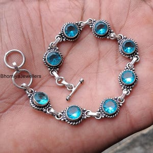 Blue Topaz Bracelet: Adjustable Sterling Silver Boho Jewelry