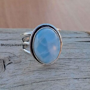 Boho Larimar Ring: Handmade 925 Sterling Silver Gemstone Ring