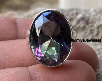 Mystic Topaz Ring, 925 Sterling Silver Ring, Statement Ring, Handmade Filigree Jewelry, Oval Mystic Topaz Ring, Gift for her, Designer Ring