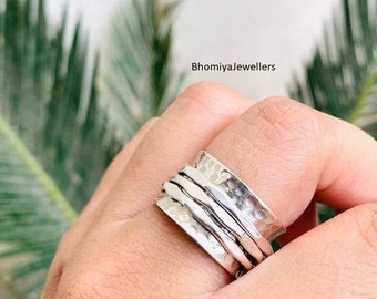 Spinner Ring, Sterling Silver Ring for Women, Hammered Handmade Meditation Ring, Boho Chunky Ring, Wide Band Fidget Ring, Worry Ring, Gifts