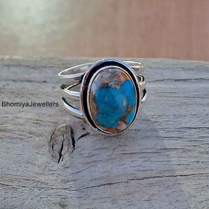 Oyster Copper Turquoise Ring: Sterling Silver Boho Statement Jewelry