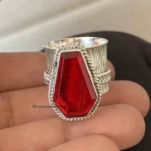 Garnet Coffin Spinner Ring, 925 Sterling Silver Ring, Meditation Ring, Spinner Ring, Garnet Ring, Anxiety Fidget Ring, Worry Ring, Gift Ring