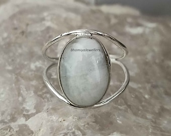 Moonstone Ring, 925 Sterling Silver Ring, Simple Band Ring, Gemstone Ring, Women Gift, Oval Stone Ring, Handmade Ring, Boho Ring, Thumb Ring