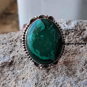 Handmade Malachite Ring: 925 Sterling Silver Oval Statement Ring