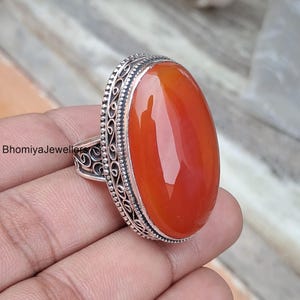 Oval Carnelian Ring: Handmade 925 Sterling Silver, Boho Hippie Style