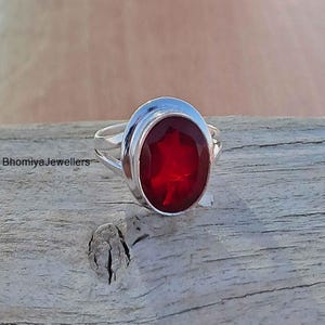 Red Garnet Solid 925 Sterling Silver Ring For Women, Handmade Jewelry, Statement Jewelry, Oval Shape Stone Ring For Anniversary Gift For Her