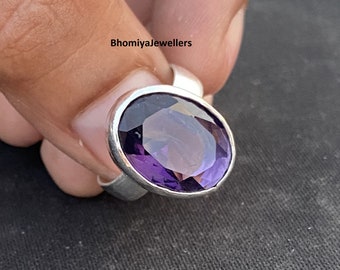 Handmade Oval Amethyst Ring: 925 Sterling Silver, February Birthstone
