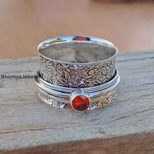 Garnet Spinner Ring: 925 Sterling Silver Anxiety Meditation Jewelry