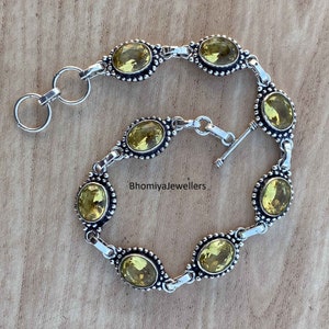 Citrine Gemstone Bracelet, 925 Sterling Silver Bracelet, Oval Shape Bracelet, Engagement Bracelet, 8 Stone Bracelet, Adjustable Bracelet